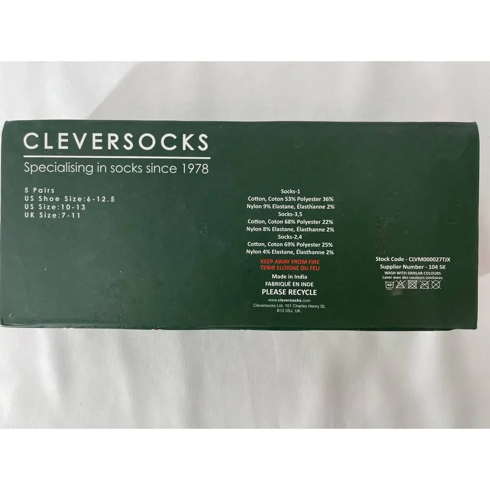 CleverSocks 5 Pairs Socks Christmas Holiday Xmas Design Shoe Size 6-12.5 NEW